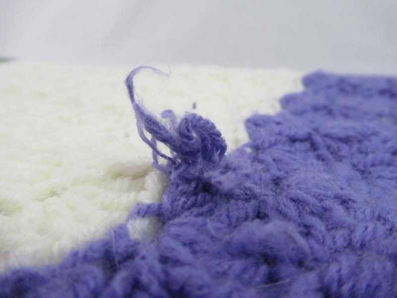 Vintage Hand Crochet Knit Afghan Throw Blanket Purple Pale Yellow Green Small