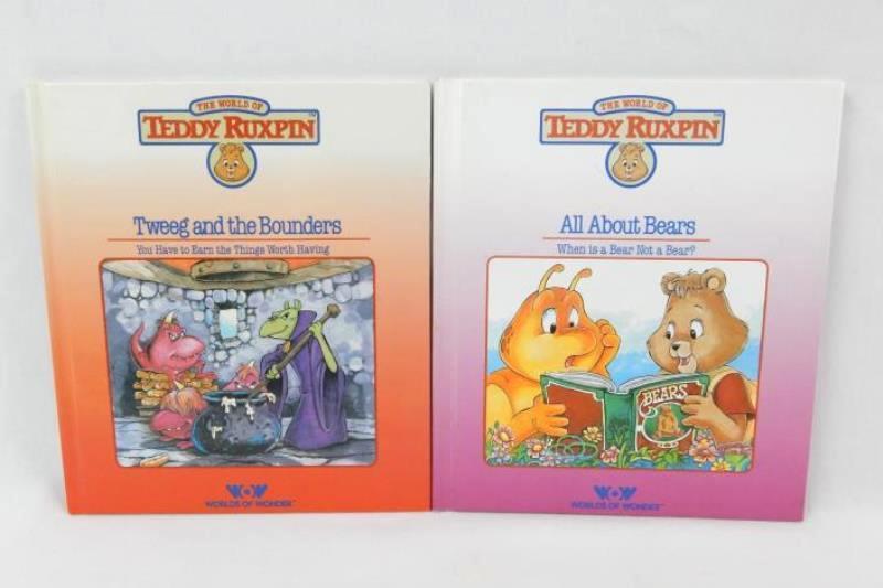 Lot of 3 Vintage 1985 Teddy Ruxpin Hardcover Books and 1 VHS Tape 1987
