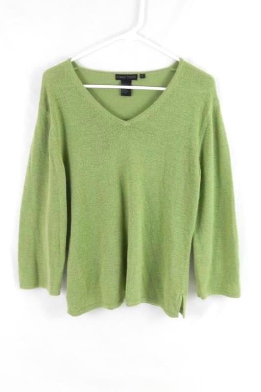 Nomadic Traders Green Knit Sweater Women's Size Large V Neckline Nylon