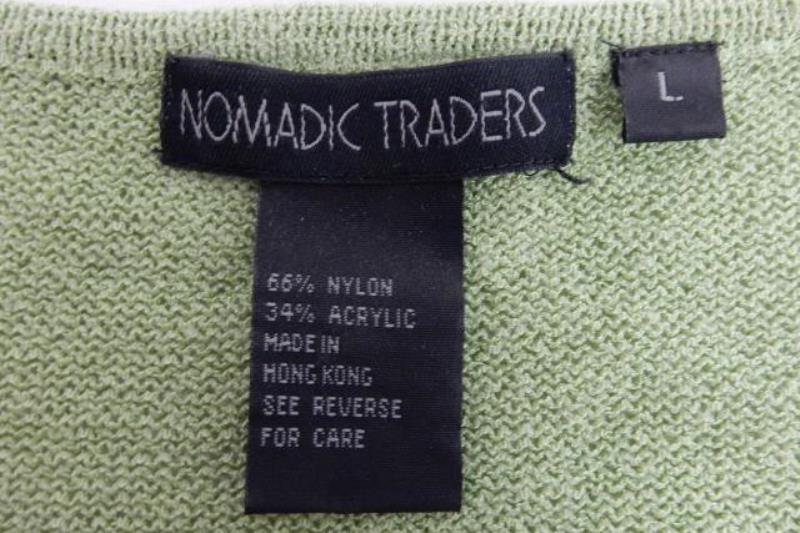 Nomadic Traders Green Knit Sweater Women's Size Large V Neckline Nylon