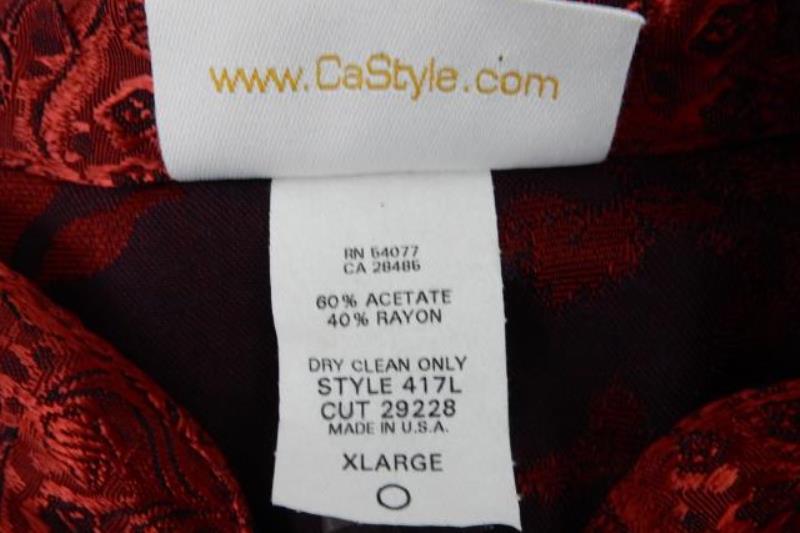Vintage California Style Floral Red Satin Top Women's Size XL Long Sleeve