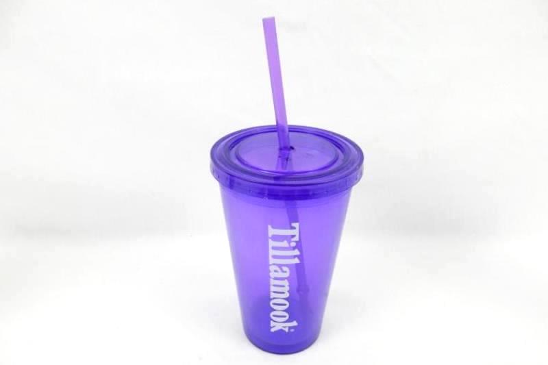 Lot of 3 Tumbler Cups with Straws Black White Polka Dot Purple Clear Tillamook
