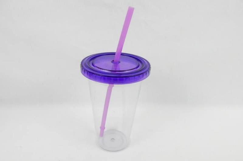 Lot of 3 Tumbler Cups with Straws Black White Polka Dot Purple Clear Tillamook