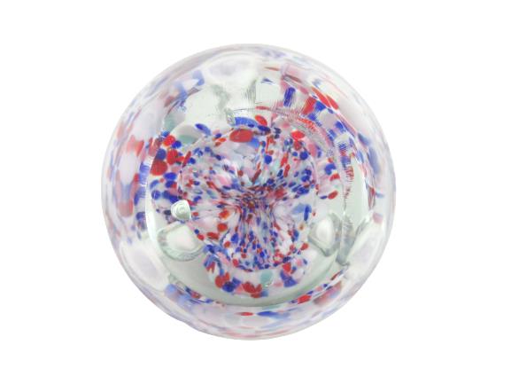 Hand Blown Art Glass Paper Weight With Stand Red White Blue Millefiori Bubbles