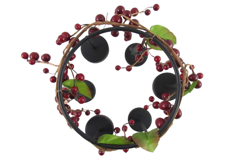 Wrought Iron Votive Candelabra Centerpiece Red With Berry Ring