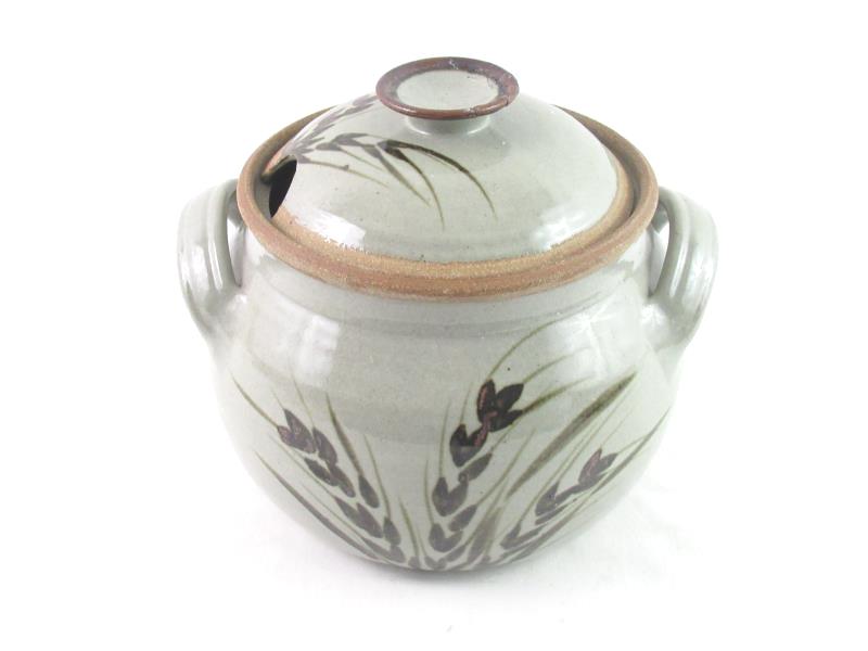 Pottery Bean Soup Pot With Lid Gray Wheat Pattern