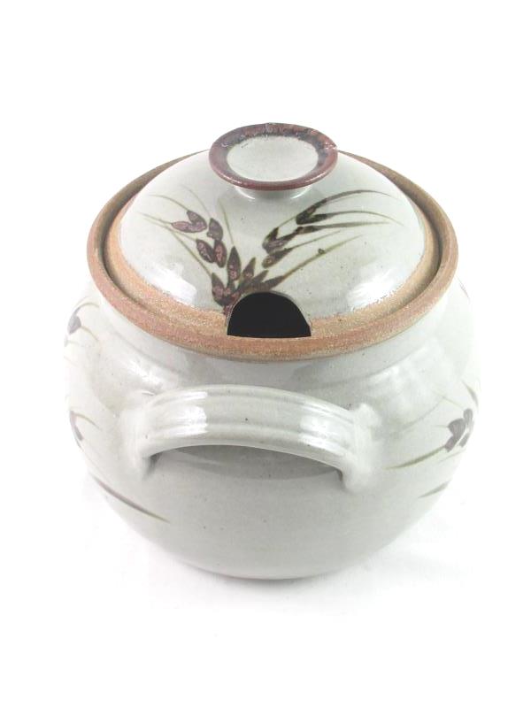 Pottery Bean Soup Pot With Lid Gray Wheat Pattern