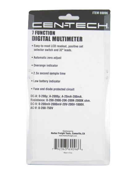 Cen-Tech 7 Function Digital MultiMeter Voltmeter Voltage Tester Auto Electrical