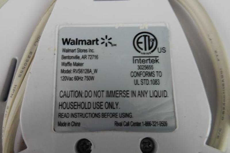 Rival Waffle Maker Model RVS6128A White Walmart Intertek Powers On
