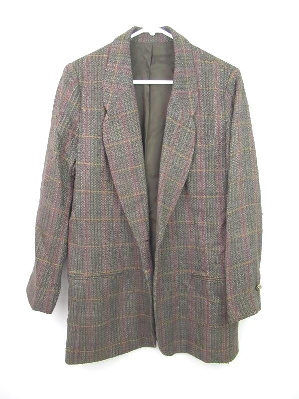 Vintage Doncaster Women's Woven Silk Jacket Blazer Brown Plaid Career Size 10