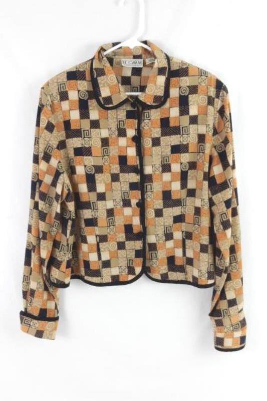 Vintage Le Caviar Women's Button Up Blouse Size Large Long Sleeve Brown Black