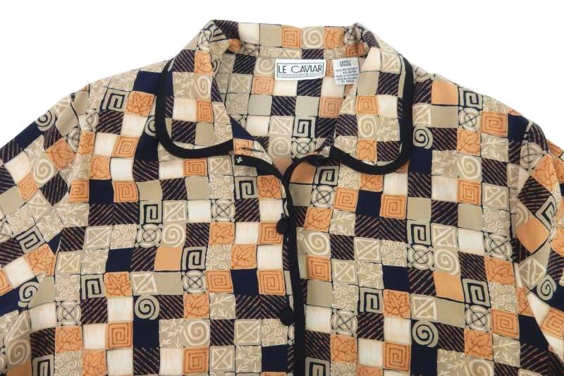 Vintage Le Caviar Women's Button Up Blouse Size Large Long Sleeve Brown Black