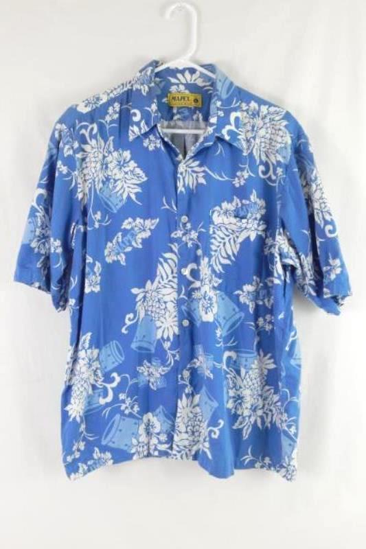 Mapex Custom Ware Men's Tropical Short Sleeve Button Up Shirt Size Large Blue