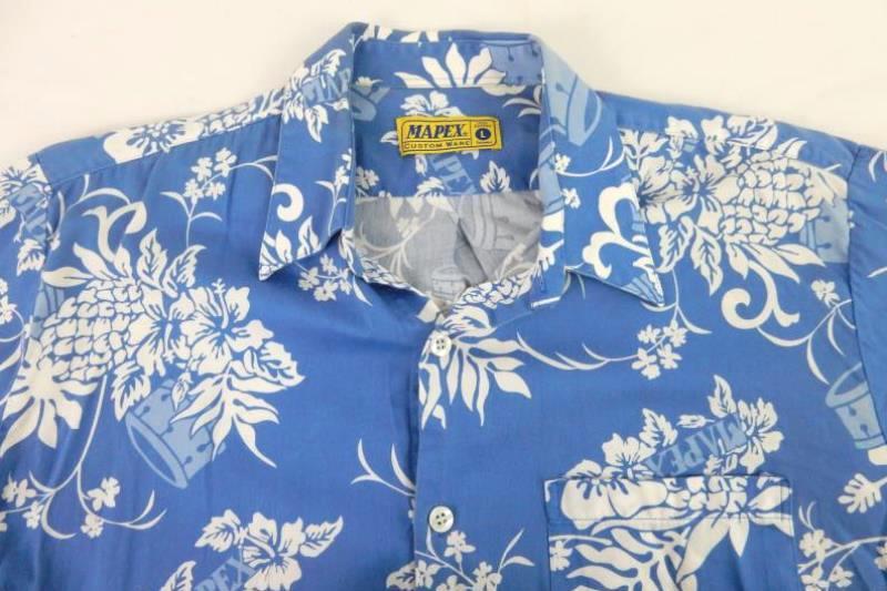 Mapex Custom Ware Men's Tropical Short Sleeve Button Up Shirt Size Large Blue