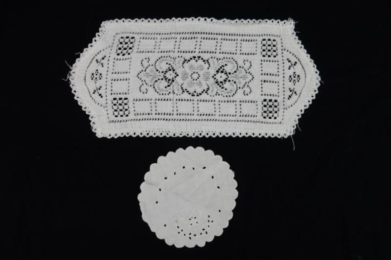 Lot of 2 Hand Made White Doilies Rectangular Circle Lace Runner
