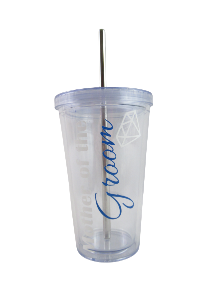 Mother Of The Groom Clear Tumbler Cup Stainless Steel Straw 6 oz Maars