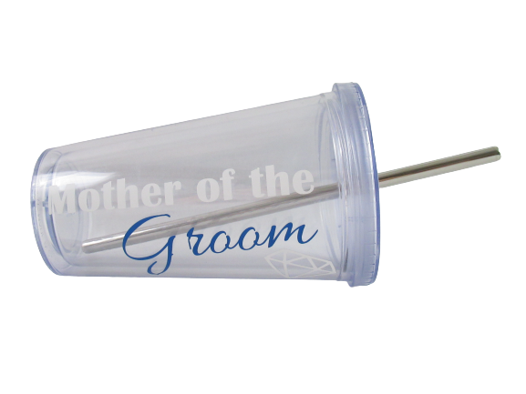 Mother Of The Groom Clear Tumbler Cup Stainless Steel Straw 6 oz Maars