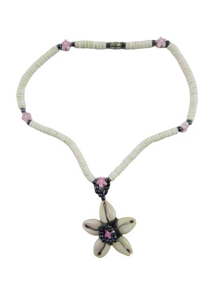 Hawaiian Puka Shell Necklace Floral Bead Shell Star Pendant Barrel Clasp