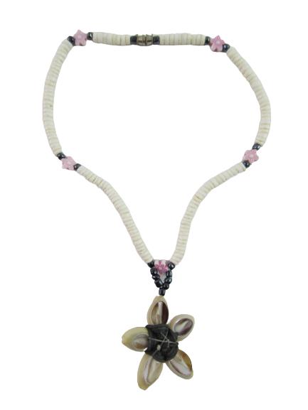 Hawaiian Puka Shell Necklace Floral Bead Shell Star Pendant Barrel Clasp