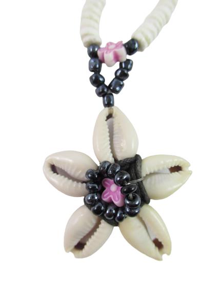 Hawaiian Puka Shell Necklace Floral Bead Shell Star Pendant Barrel Clasp