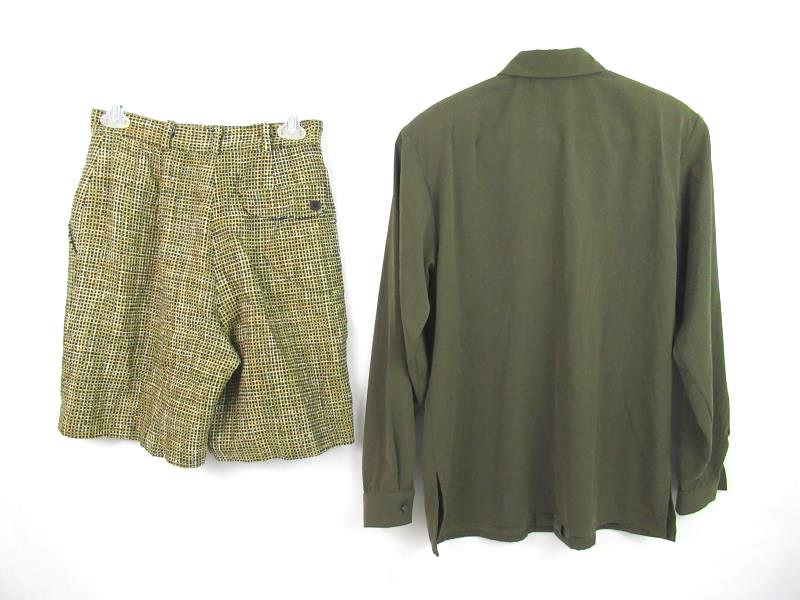 Vintage Doncaster Women's Career Outfit Size 8 Woven Silk Shorts Green Button Up