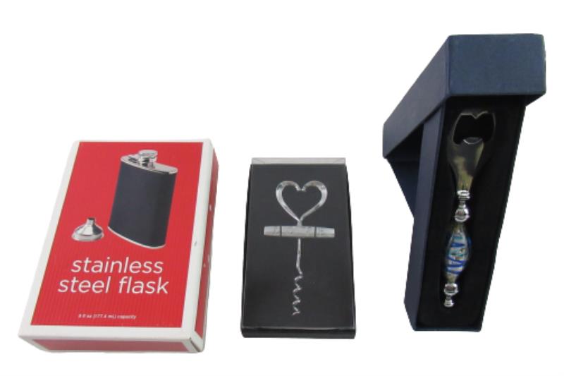 Lot of 3 Party Gifts Bottle Opener Corkscrew Flask Metal Love Wedding