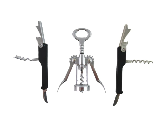 Lot of 3 Bottle Opener Corkscrews Black Metal Silver Toned Waitress Gift