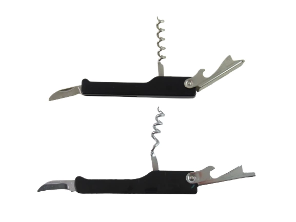 Lot of 3 Bottle Opener Corkscrews Black Metal Silver Toned Waitress Gift
