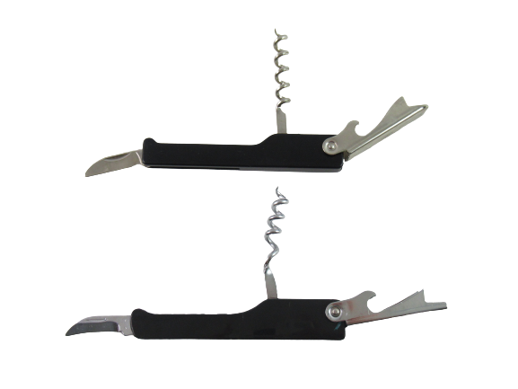 Lot of 3 Bottle Opener Corkscrews Black Metal Silver Toned Waitress Gift