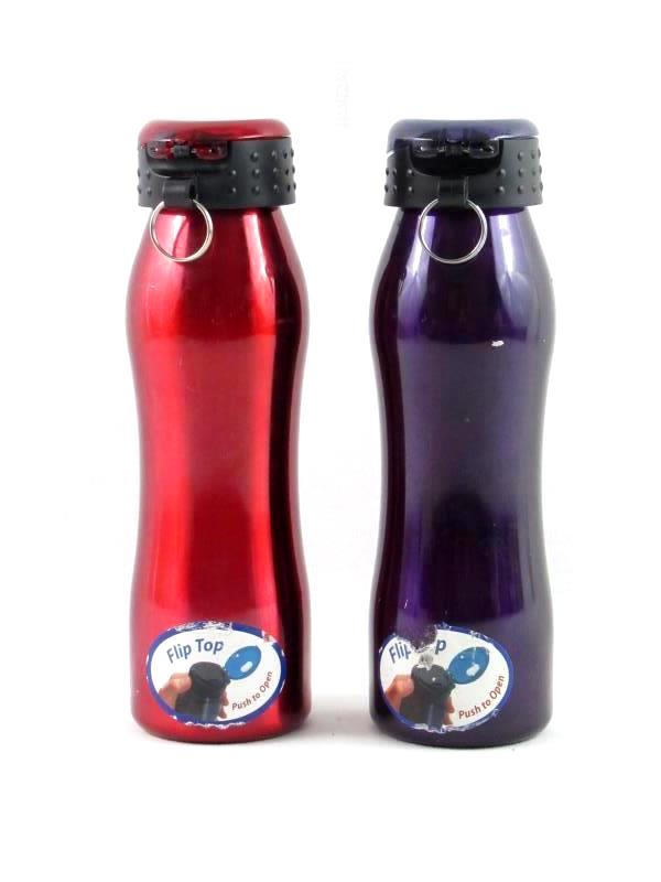 Lot of 2 Lifetime Brand Flip Top Metal Water Bottles Red Purple DFL Keychain