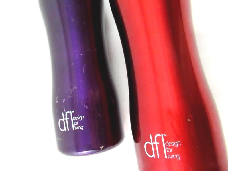 Lot of 2 Lifetime Brand Flip Top Metal Water Bottles Red Purple DFL Keychain