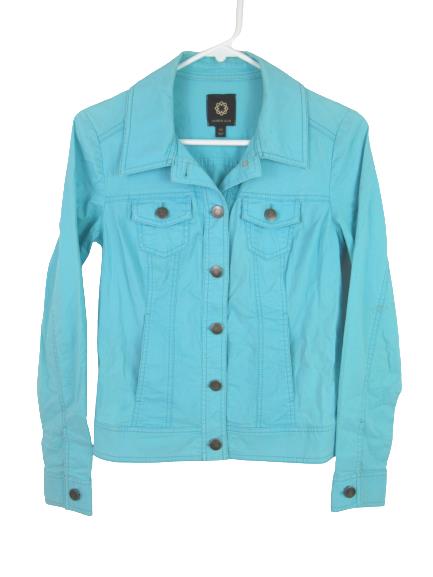 Amber Sun Denim Style Jacket Bright Blue Women's Size XS Cotton Blend Pockets