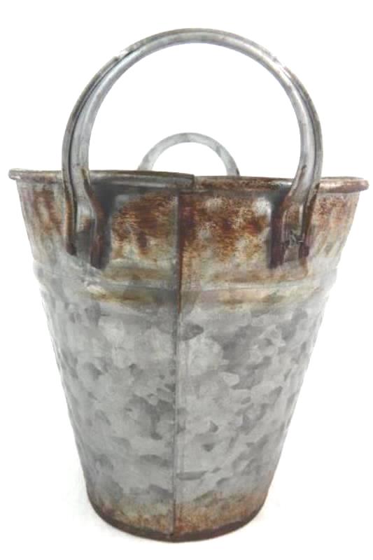 Rustic Farmhouse Tin Basket Decorative Decor Gray Textured Double Handles