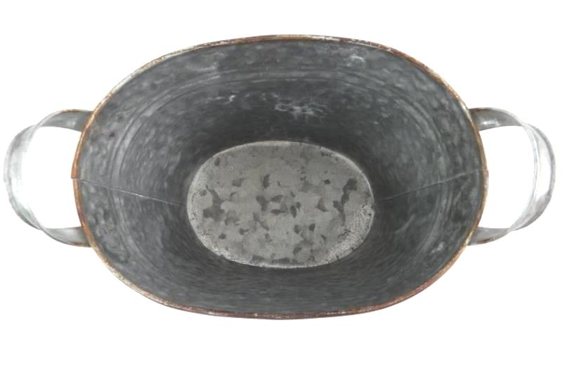 Rustic Farmhouse Tin Basket Decorative Decor Gray Textured Double Handles