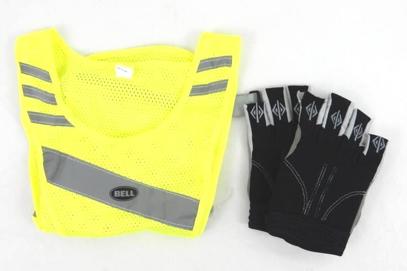 Bell Bicycle Safety Vest and Gel Gloves Reflective Neon Yellow LED One Size Bike