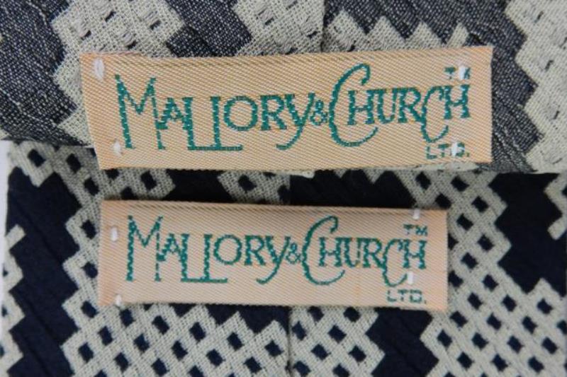 Lot of 2 Vintage Mallory & Church Ltd Neck Ties Chevron Retro Black Grey