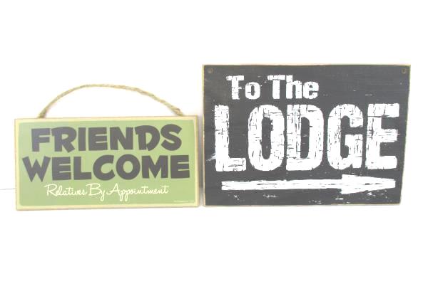 Lot 2 Wood Signs TO THE LODGE Friends Welcome Relatives by Appointment Country