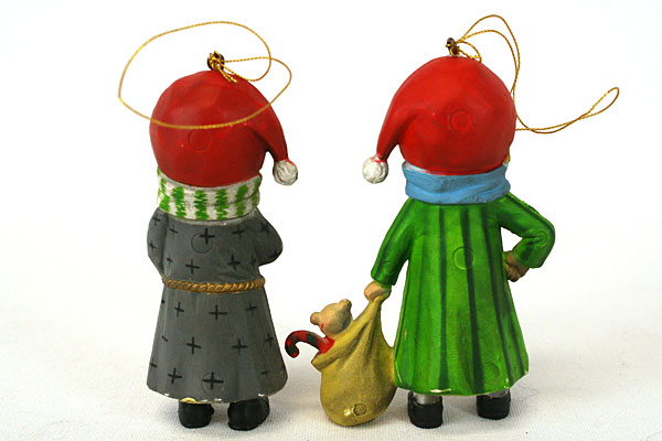 Set of 2 Ceramic Ornaments Boy and Girl with Presents Hong Kong