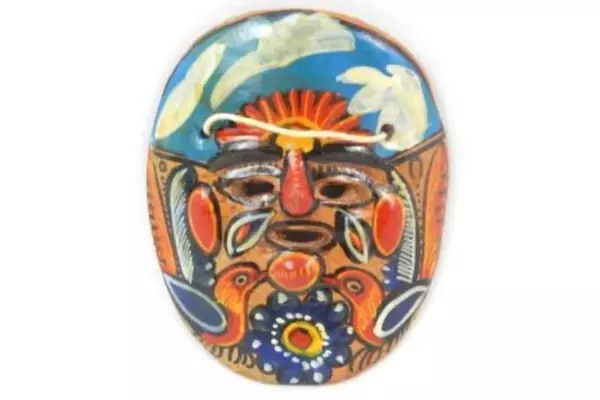Lot of 2 Vintage Folk Art Terracotta Pottery Wall Masks Hand Painted Small