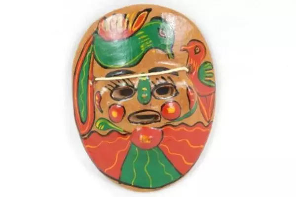 Lot of 2 Vintage Folk Art Terracotta Pottery Wall Masks Hand Painted Small