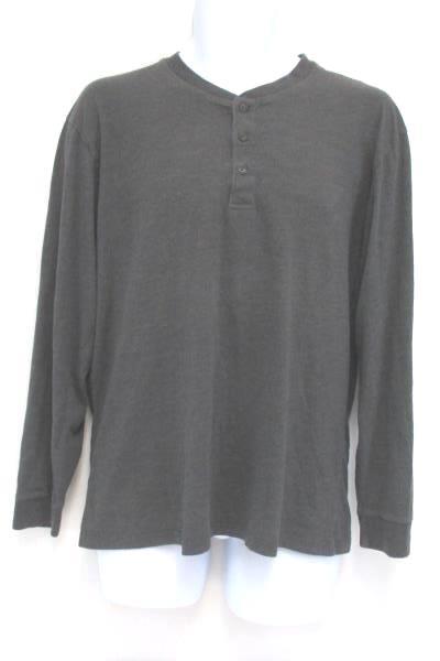 Men's Casual Long Sleeve Gray Henley Sonoma Plaid Button Up Shirts Medium