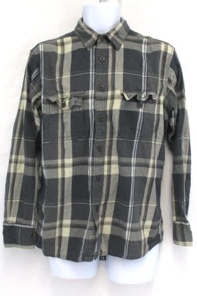 Men's Casual Long Sleeve Gray Henley Sonoma Plaid Button Up Shirts Medium