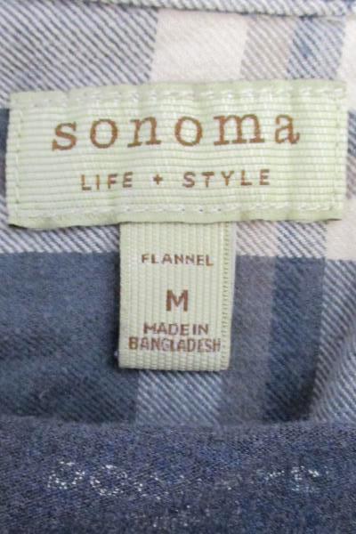 Men's Casual Long Sleeve Gray Henley Sonoma Plaid Button Up Shirts Medium