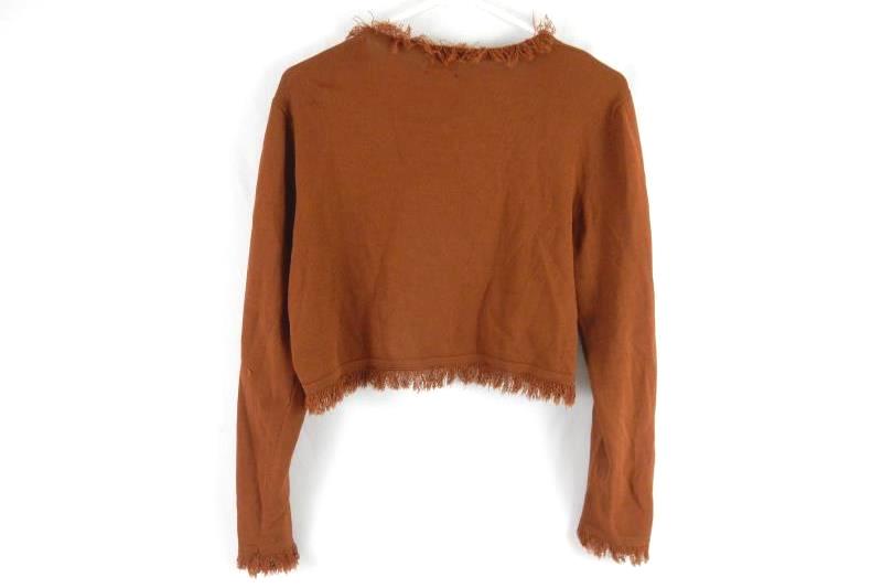 Chico's Open Front Cropped Cardigan Women's Size 3 Rust Orange Fringe