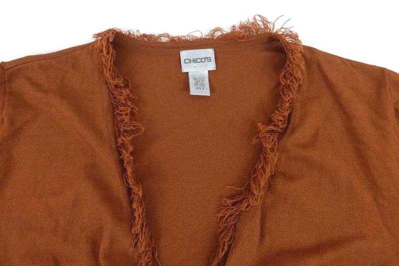 Chico's Open Front Cropped Cardigan Women's Size 3 Rust Orange Fringe
