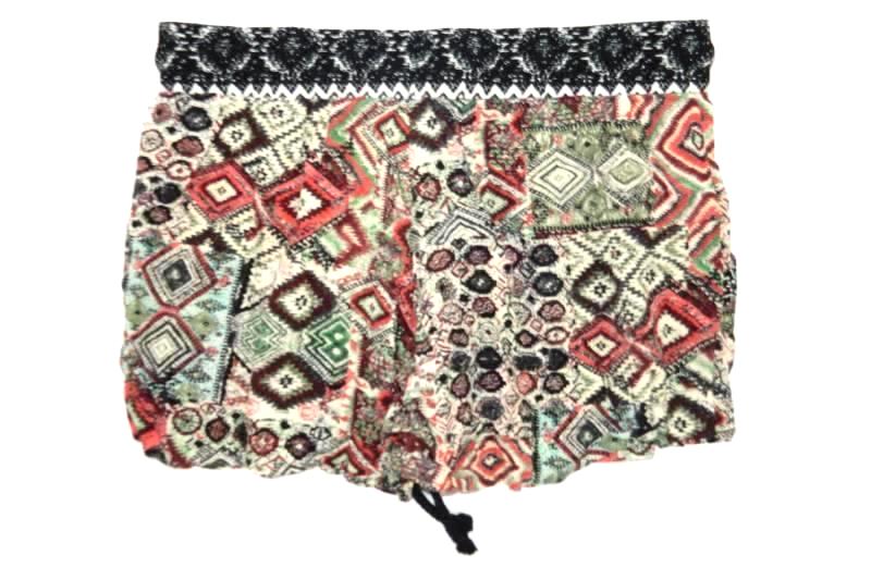 San Souci Shorts Elastic Drawstring Waist Lightweight Size M Black Coral Green