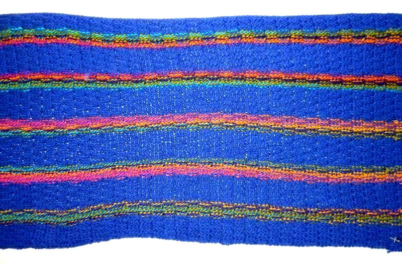 Homemade Crochet Knit Scarf Wrap Blue Fringe End Cross Charm Accent