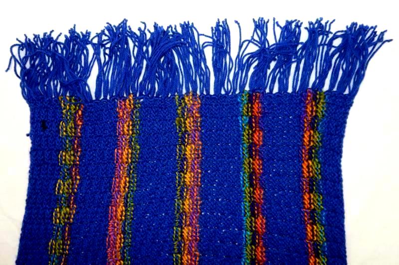 Homemade Crochet Knit Scarf Wrap Blue Fringe End Cross Charm Accent