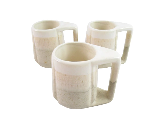 Set of 3 Vintage Signed Ceramic Mugs White to Cream Ombre Layer