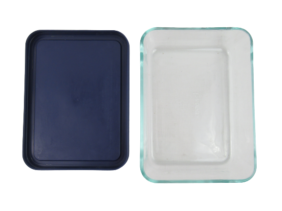 Lot of 2 Pyrex Dishes Custard Bowl 7210 Dish With Lid Blue Smokey Glass